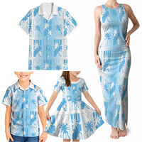 Bula Fiji Family Matching Tank Maxi Dress and Hawaiian Shirt White Makare Masi Tapa Pattern LT05 - Polynesian Pride