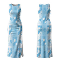 Bula Fiji Family Matching Tank Maxi Dress and Hawaiian Shirt White Makare Masi Tapa Pattern LT05 Mom's Dress White - Polynesian Pride