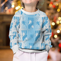 Bula Fiji Kid Ugly Christmas Sweater White Makare Masi Tapa Pattern LT05 - Polynesian Pride