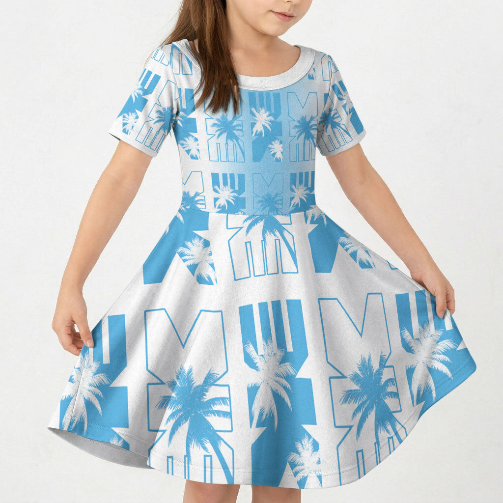 Bula Fiji Kid Short Sleeve Dress White Makare Masi Tapa Pattern LT05 KID White - Polynesian Pride