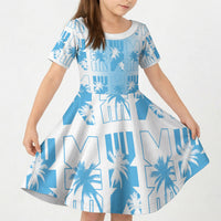 Bula Fiji Kid Short Sleeve Dress White Makare Masi Tapa Pattern LT05 KID White - Polynesian Pride