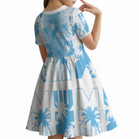 Bula Fiji Kid Short Sleeve Dress White Makare Masi Tapa Pattern LT05 - Polynesian Pride