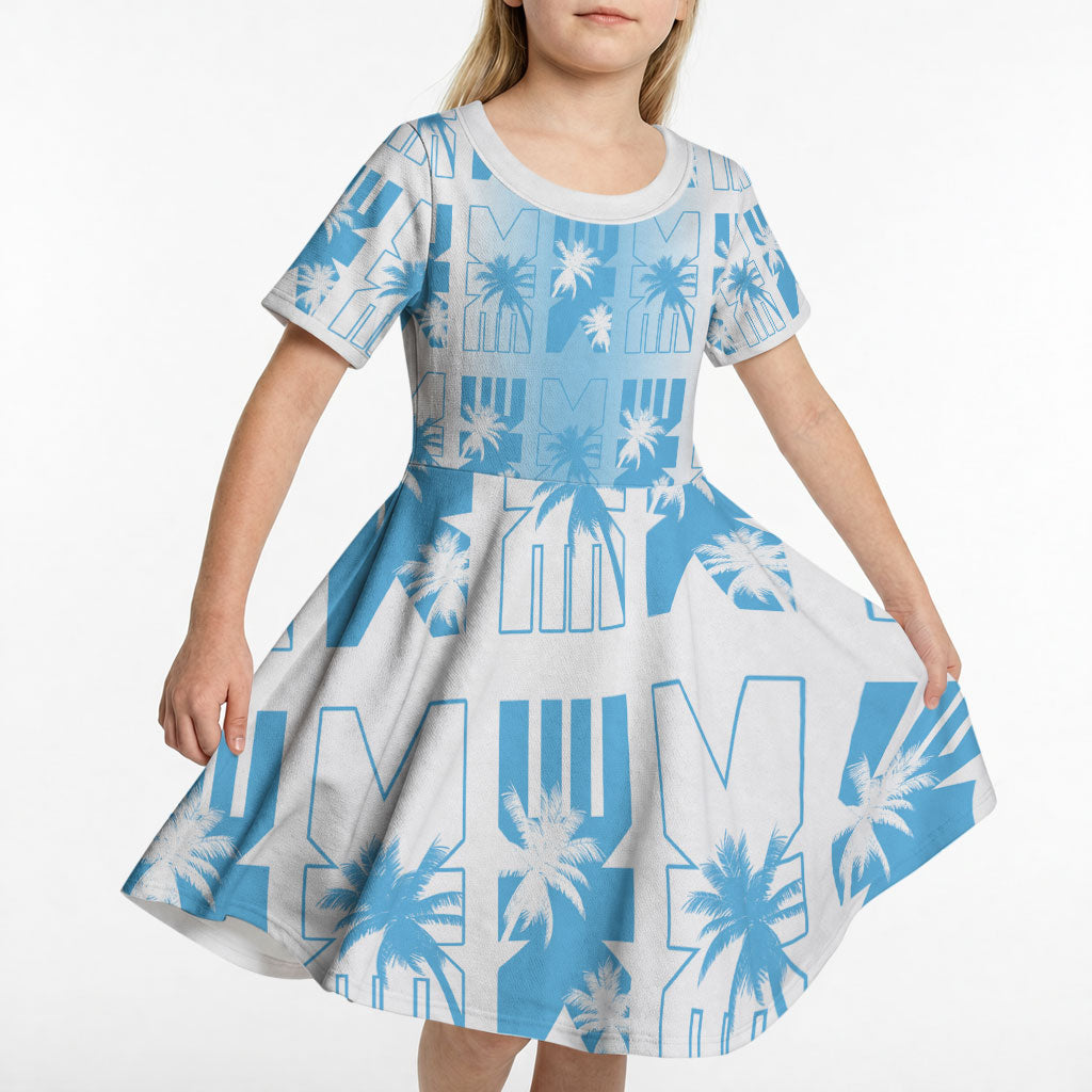 Bula Fiji Kid Short Sleeve Dress White Makare Masi Tapa Pattern LT05 - Polynesian Pride
