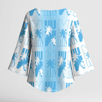 Bula Fiji Kimono Sleeve Blouse White Makare Masi Tapa Pattern LT05 - Polynesian Pride