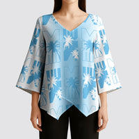 Bula Fiji Kimono Sleeve Blouse White Makare Masi Tapa Pattern LT05 - Polynesian Pride