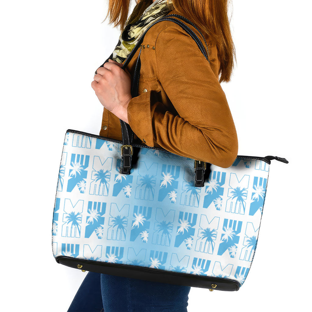 Bula Fiji Leather Tote Bag White Makare Masi Tapa Pattern LT05 White - Polynesian Pride