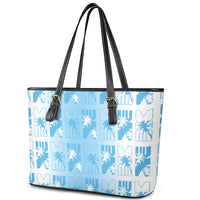 Bula Fiji Leather Tote Bag White Makare Masi Tapa Pattern LT05 - Polynesian Pride