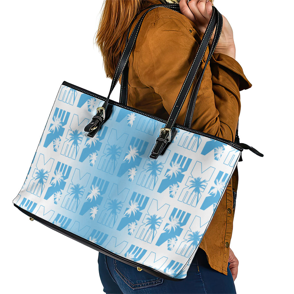 Bula Fiji Leather Tote Bag White Makare Masi Tapa Pattern LT05 - Polynesian Pride