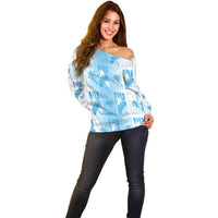 Bula Fiji Off Shoulder Sweater White Makare Masi Tapa Pattern LT05 - Polynesian Pride