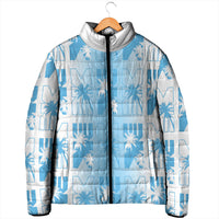 Bula Fiji Padded Jacket White Makare Masi Tapa Pattern LT05 - Polynesian Pride