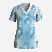 Bula Fiji Scrub Top White Makare Masi Tapa Pattern LT05 Adult White - Polynesian Pride