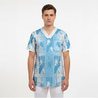 Bula Fiji Scrub Top White Makare Masi Tapa Pattern LT05 - Polynesian Pride