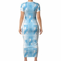Bula Fiji Short Sleeve Bodycon Dress White Makare Masi Tapa Pattern LT05 - Polynesian Pride