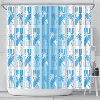 Bula Fiji Shower Curtain White Makare Masi Tapa Pattern LT05 - Polynesian Pride