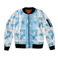 Bula Fiji Sleeve Zip Bomber Jacket White Makare Masi Tapa Pattern LT05 Unisex White - Polynesian Pride