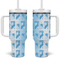 Bula Fiji Tumbler With Handle White Makare Masi Tapa Pattern LT05 One Size: 40 oz White - Polynesian Pride