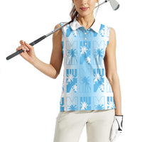 Bula Fiji Women Sleeveless Polo Shirt White Makare Masi Tapa Pattern LT05 - Polynesian Pride