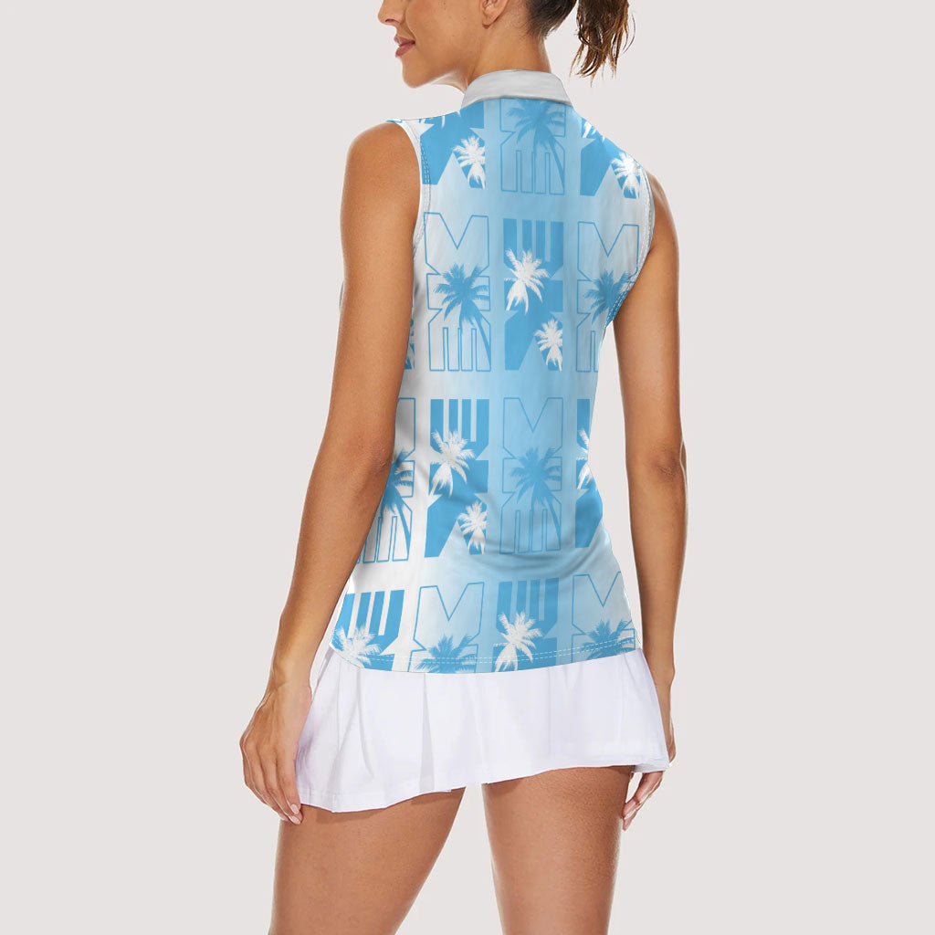 Bula Fiji Women Sleeveless Polo Shirt White Makare Masi Tapa Pattern LT05 - Polynesian Pride