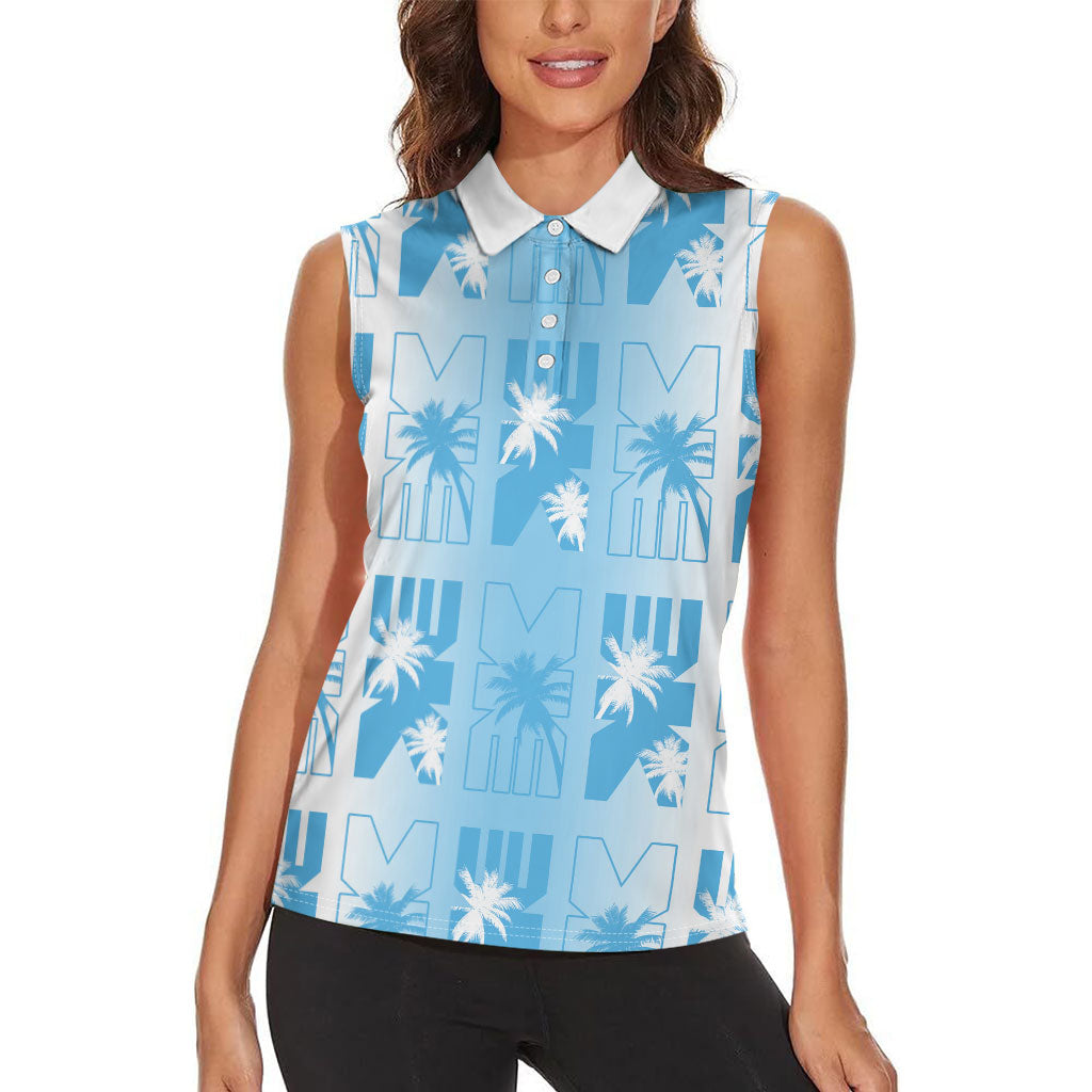 Bula Fiji Women Sleeveless Polo Shirt White Makare Masi Tapa Pattern LT05 - Polynesian Pride