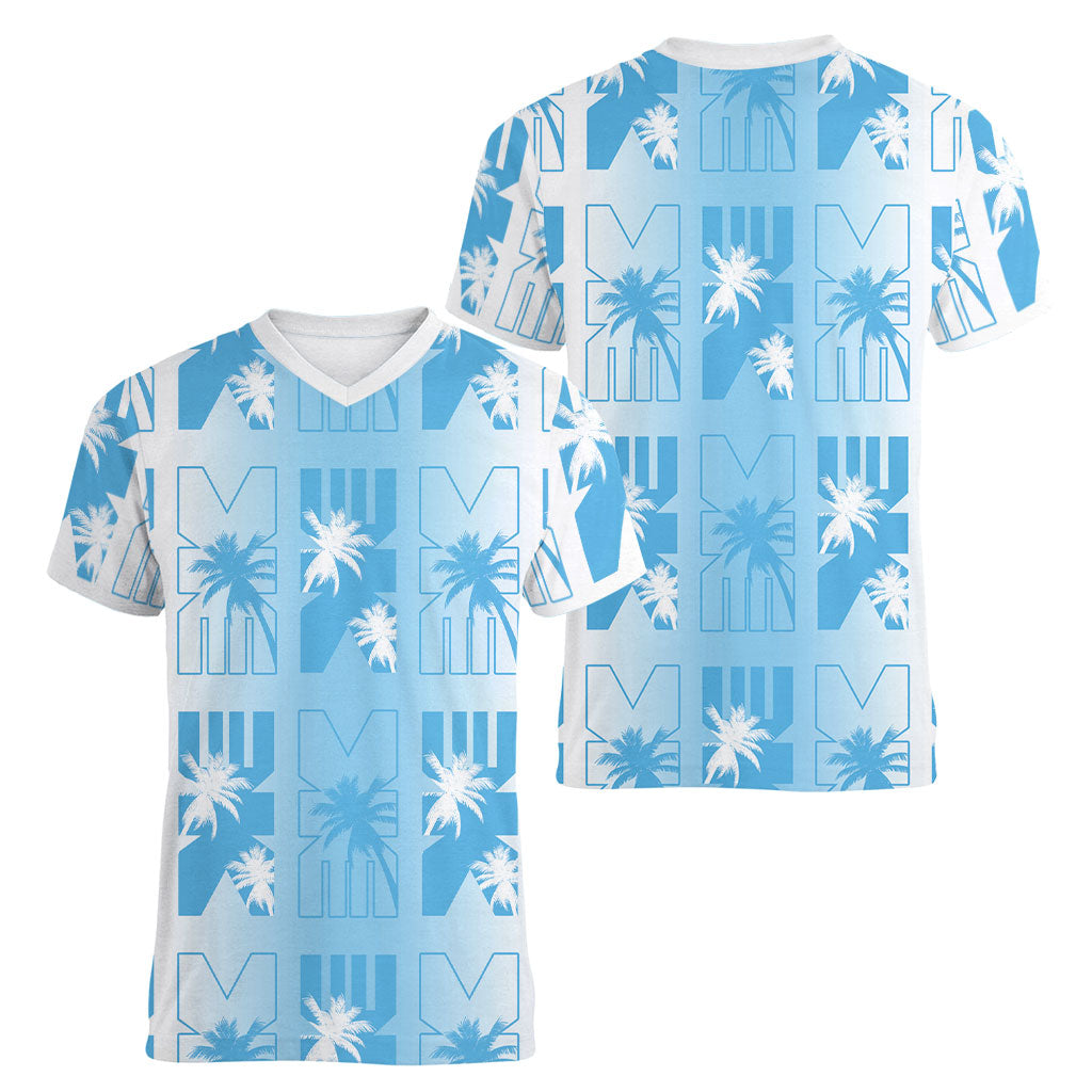 Bula Fiji Women V-Neck T-Shirt White Makare Masi Tapa Pattern LT05 - Polynesian Pride