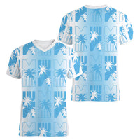Bula Fiji Women V-Neck T-Shirt White Makare Masi Tapa Pattern LT05 - Polynesian Pride