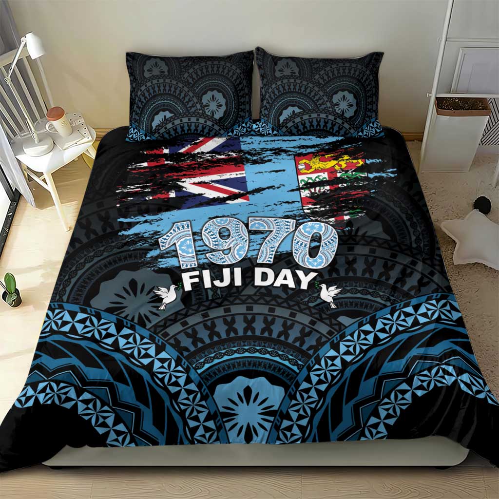 Happy Fiji Day 1970 Bedding Set Flag Grunge Style