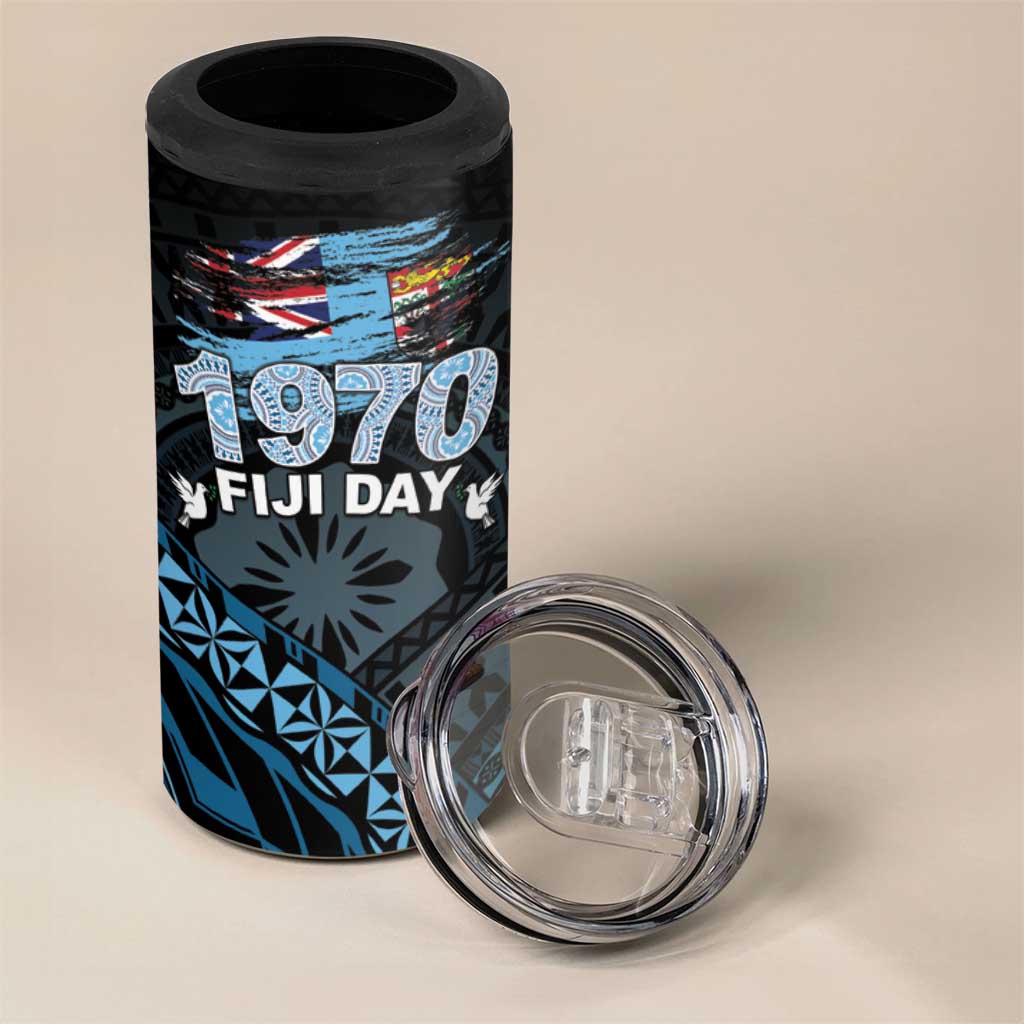 Personalised Happy Fiji Day 1970 Can Cooler Tumbler Flag Grunge Style