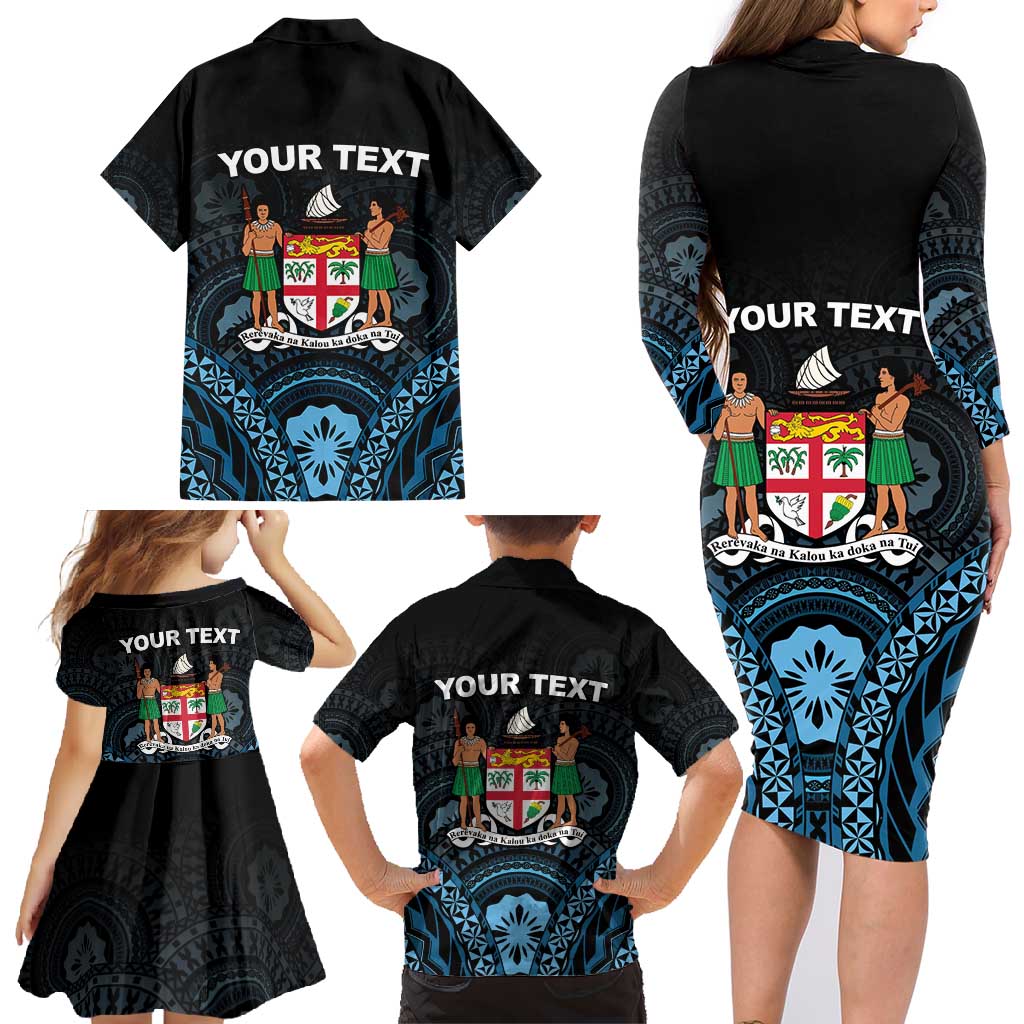 Personalised Happy Fiji Day 1970 Family Matching Long Sleeve Bodycon Dress and Hawaiian Shirt Flag Grunge Style LT05 - Polynesian Pride