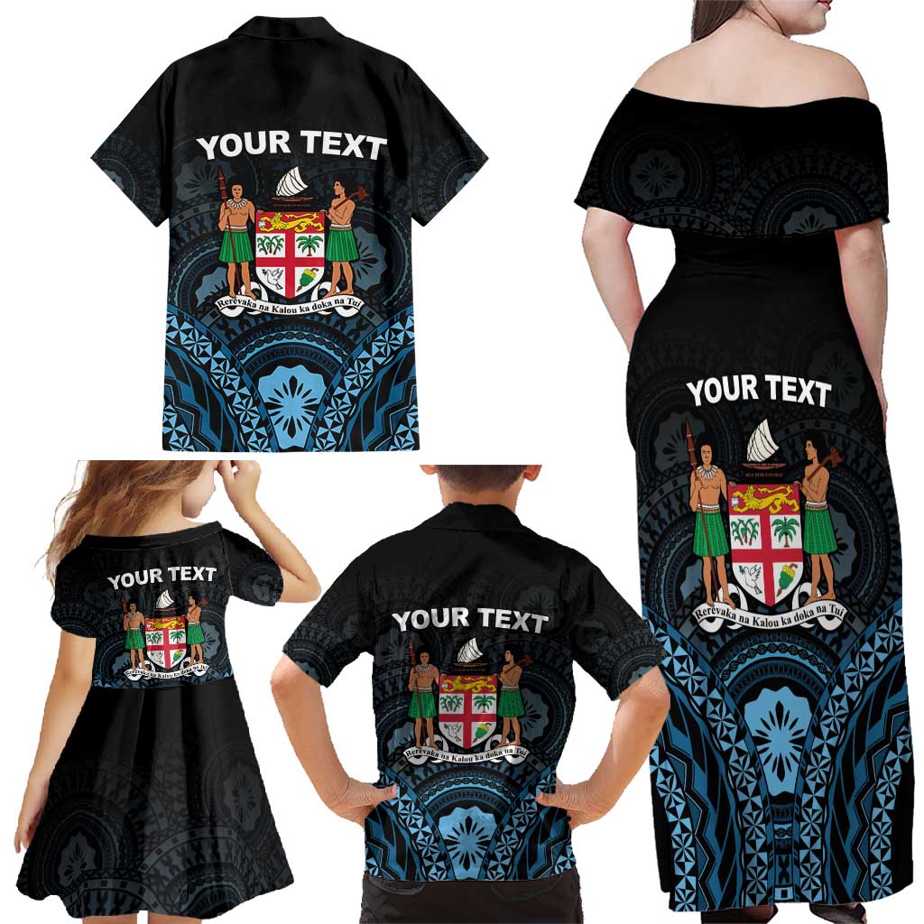 Personalised Happy Fiji Day 1970 Family Matching Off Shoulder Maxi Dress and Hawaiian Shirt Flag Grunge Style LT05 - Polynesian Pride