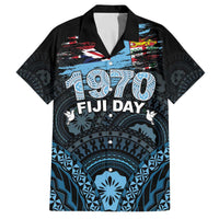 Personalised Happy Fiji Day 1970 Family Matching Puletasi and Hawaiian Shirt Flag Grunge Style LT05 Dad's Shirt - Short Sleeve Black - Polynesian Pride
