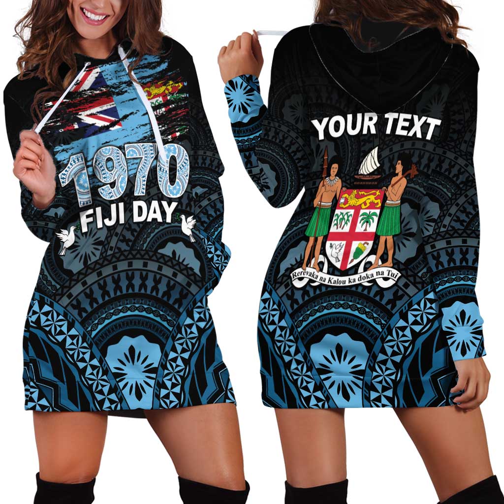 Personalised Happy Fiji Day 1970 Hoodie Dress Flag Grunge Style