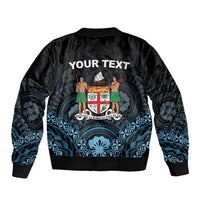 Personalised Happy Fiji Day 1970 Sleeve Zip Bomber Jacket Flag Grunge Style