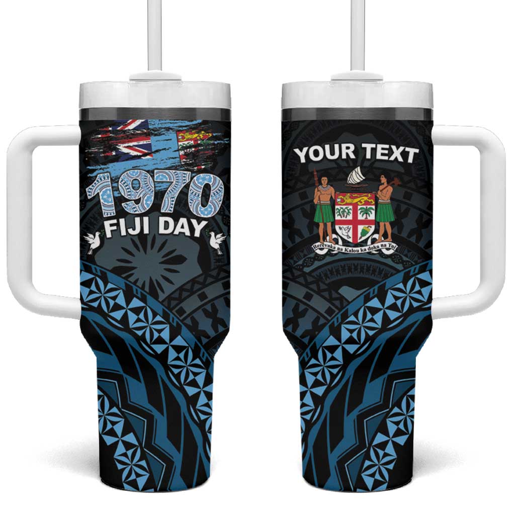 Personalised Happy Fiji Day 1970 Tumbler With Handle Flag Grunge Style