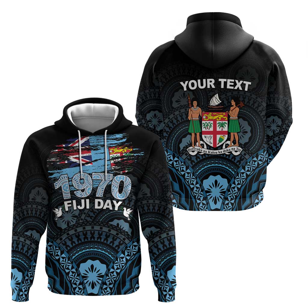 Personalised Happy Fiji Day 1970 Zip Hoodie Flag Grunge Style