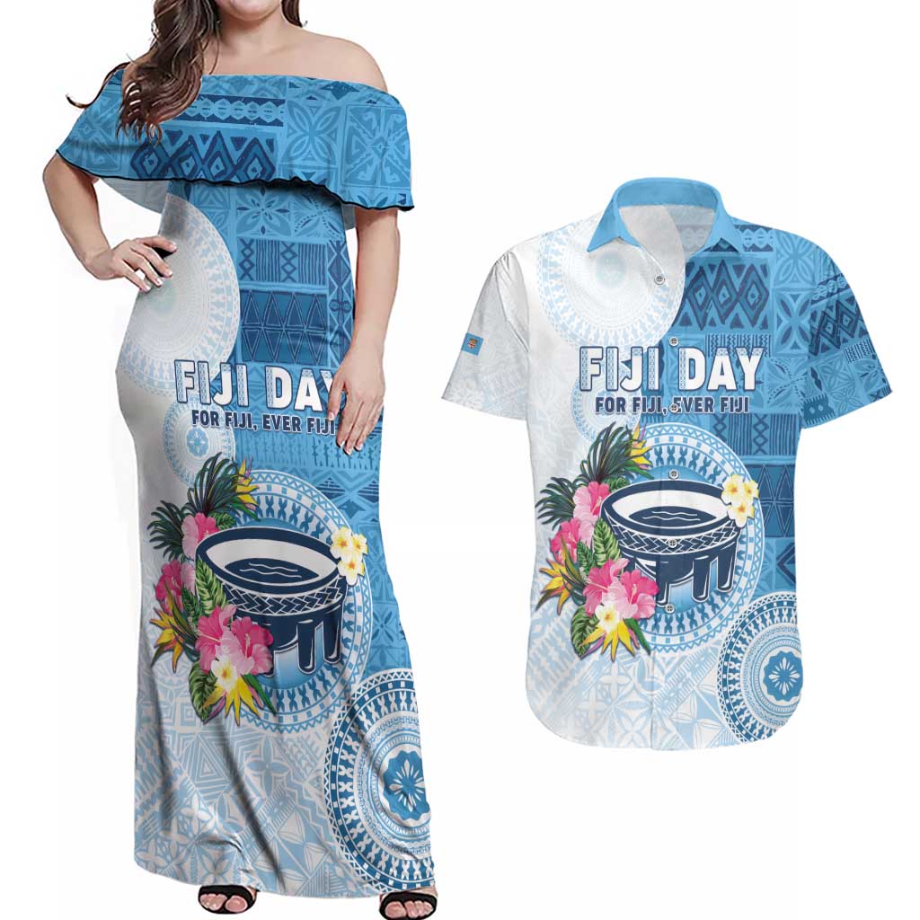 Fiji Day Couples Matching Off Shoulder Maxi Dress and Hawaiian Shirt Proud To Be Fijian