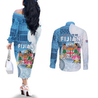 Fiji Day Couples Matching Off The Shoulder Long Sleeve Dress and Long Sleeve Button Shirt Proud To Be Fijian LT05 - Polynesian Pride