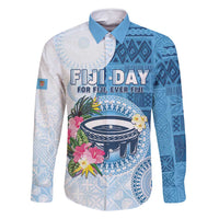 Fiji Day Family Matching Off Shoulder Maxi Dress and Hawaiian Shirt Proud To Be Fijian LT05 Dad's Shirt - Long Sleeve Blue - Polynesian Pride