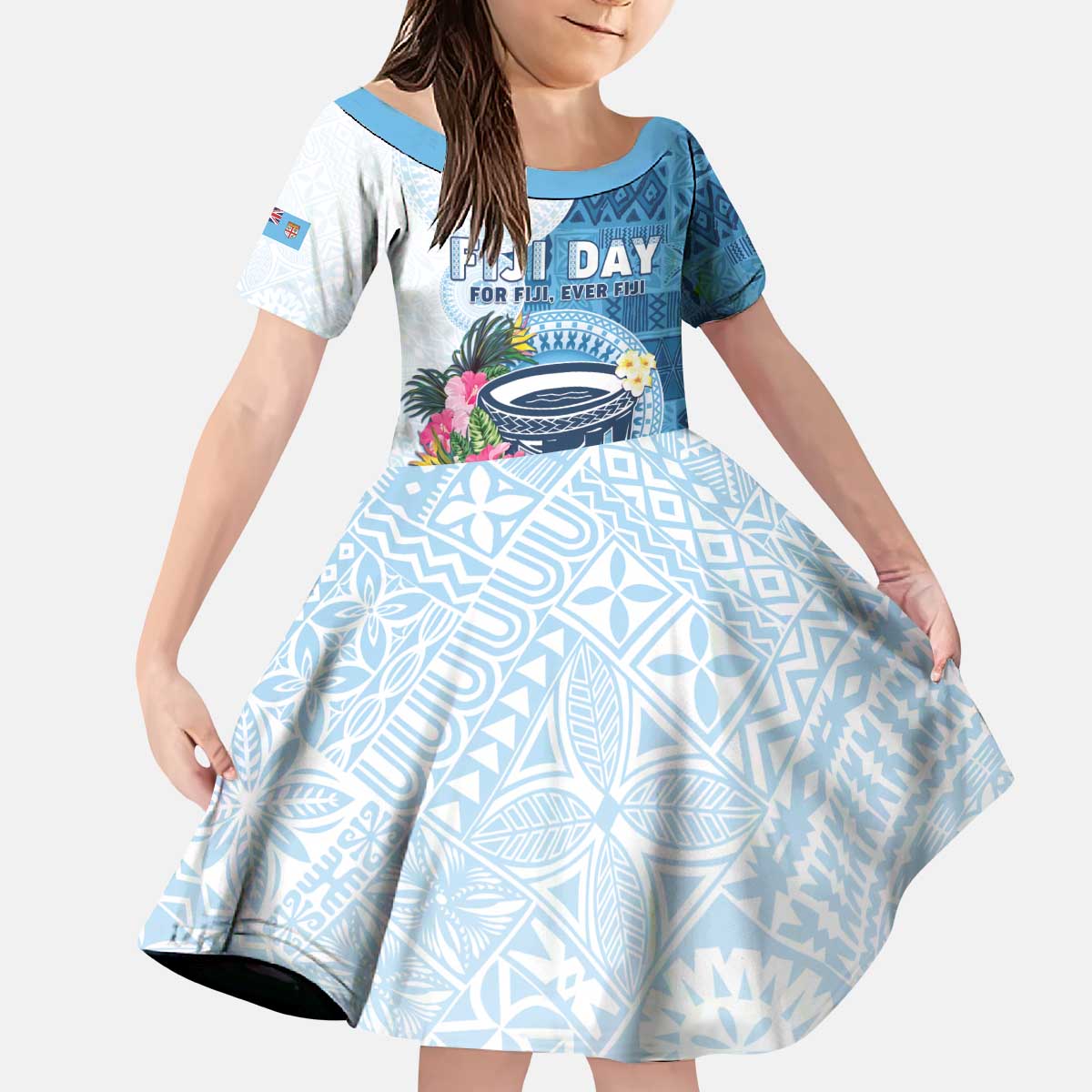 Fiji Day Family Matching Puletasi and Hawaiian Shirt Proud To Be Fijian LT05 Daughter's Dress Blue - Polynesian Pride
