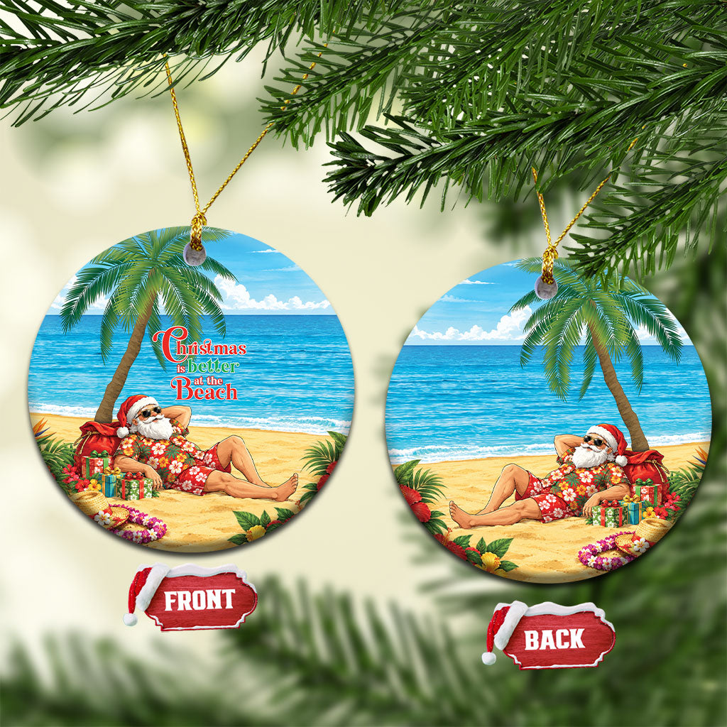 Hawaii Jolly Christmas Ceramic Ornament Xmas Is Better At The Beach LT05 Circle Blue - Polynesian Pride