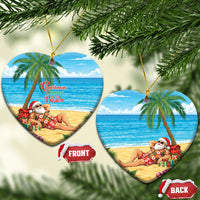 Hawaii Jolly Christmas Ceramic Ornament Xmas Is Better At The Beach LT05 Heart Blue - Polynesian Pride