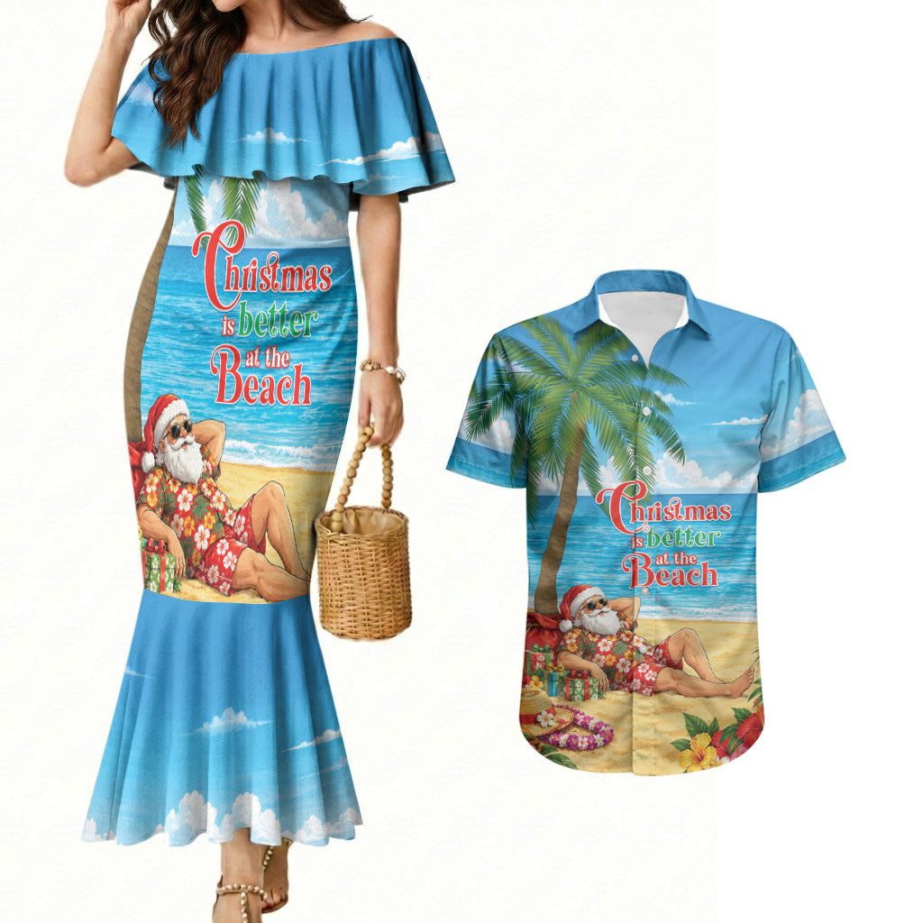Hawaii Jolly Christmas Couples Matching Mermaid Dress and Hawaiian Shirt Xmas Is Better At The Beach