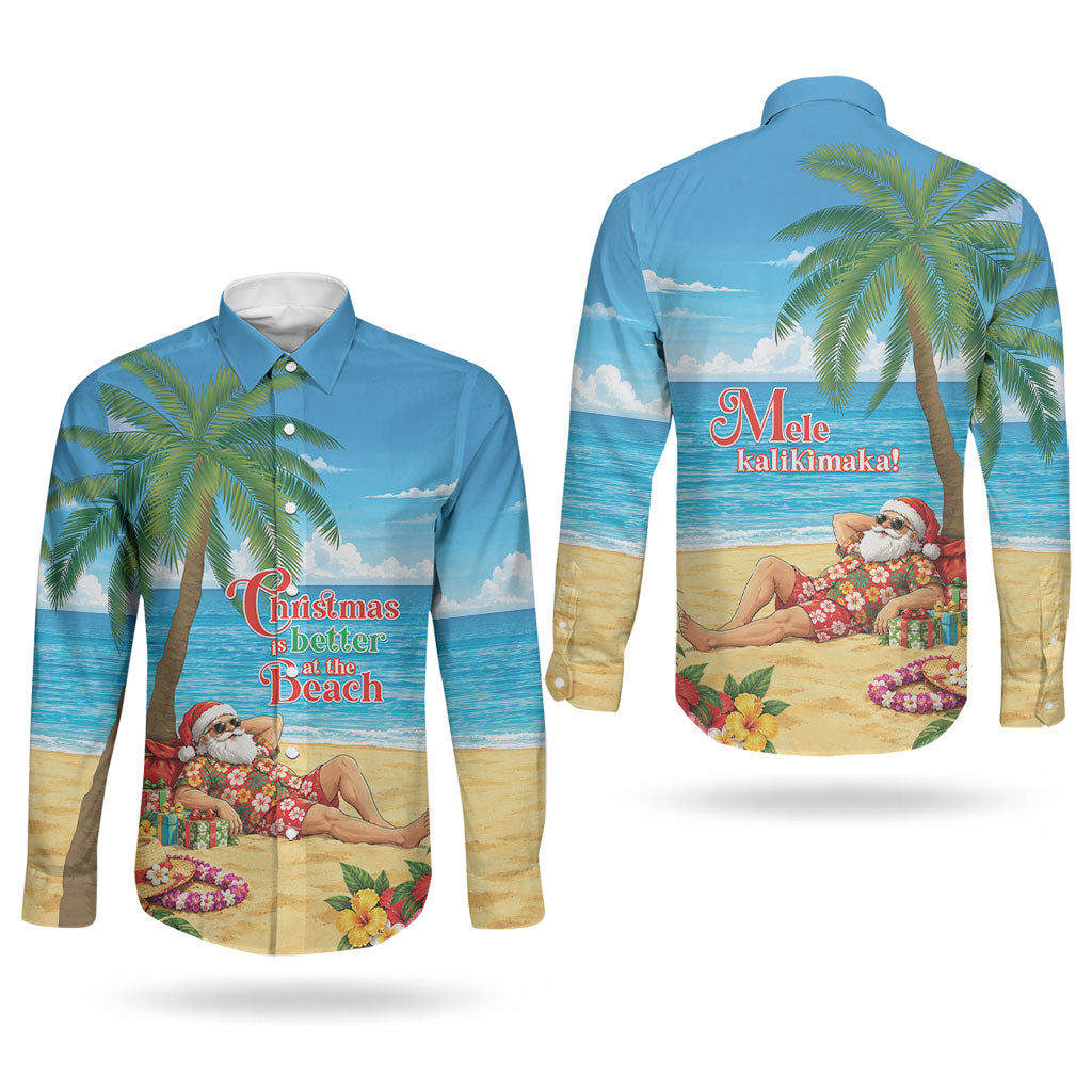 Hawaii Jolly Christmas Couples Matching Off Shoulder Short Dress and Long Sleeve Button Shirt Xmas Is Better At The Beach