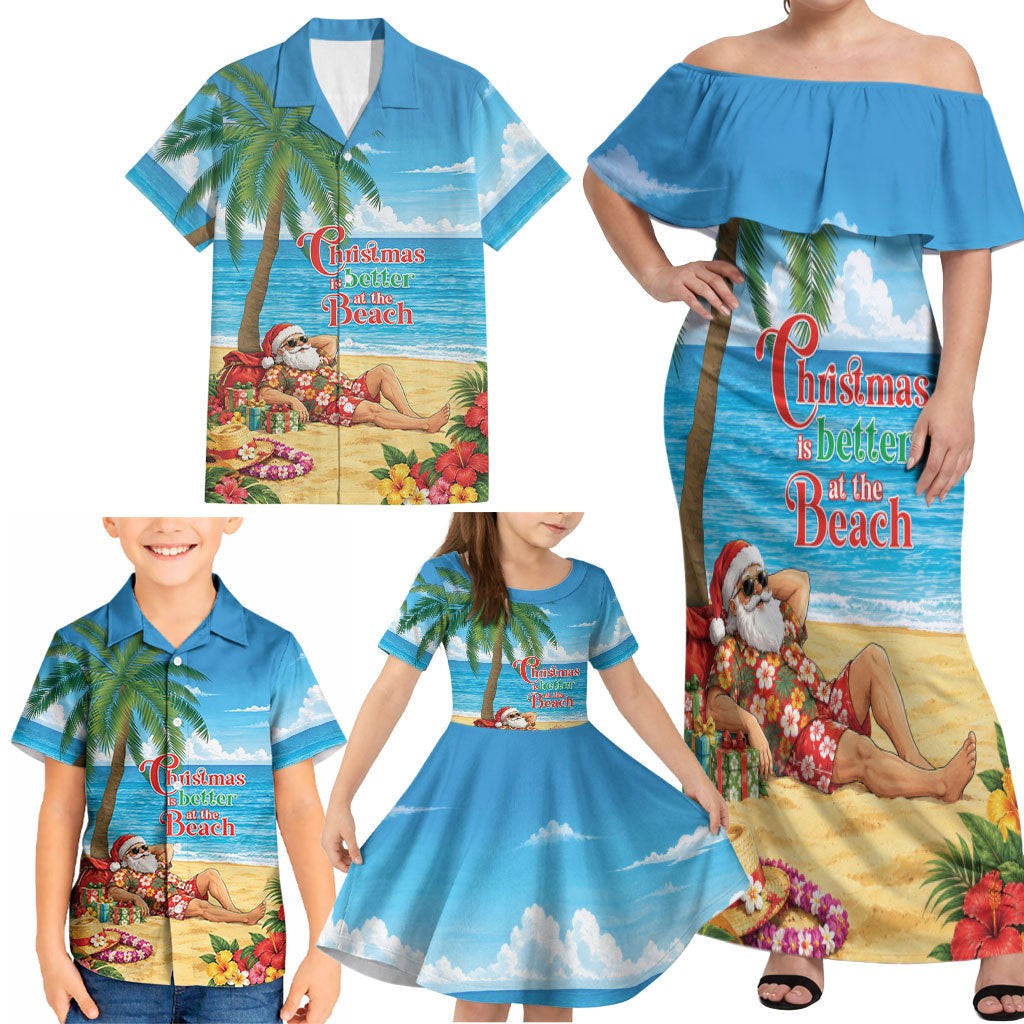 Hawaii Jolly Christmas Family Matching Off Shoulder Maxi Dress and Hawaiian Shirt Xmas Is Better At The Beach