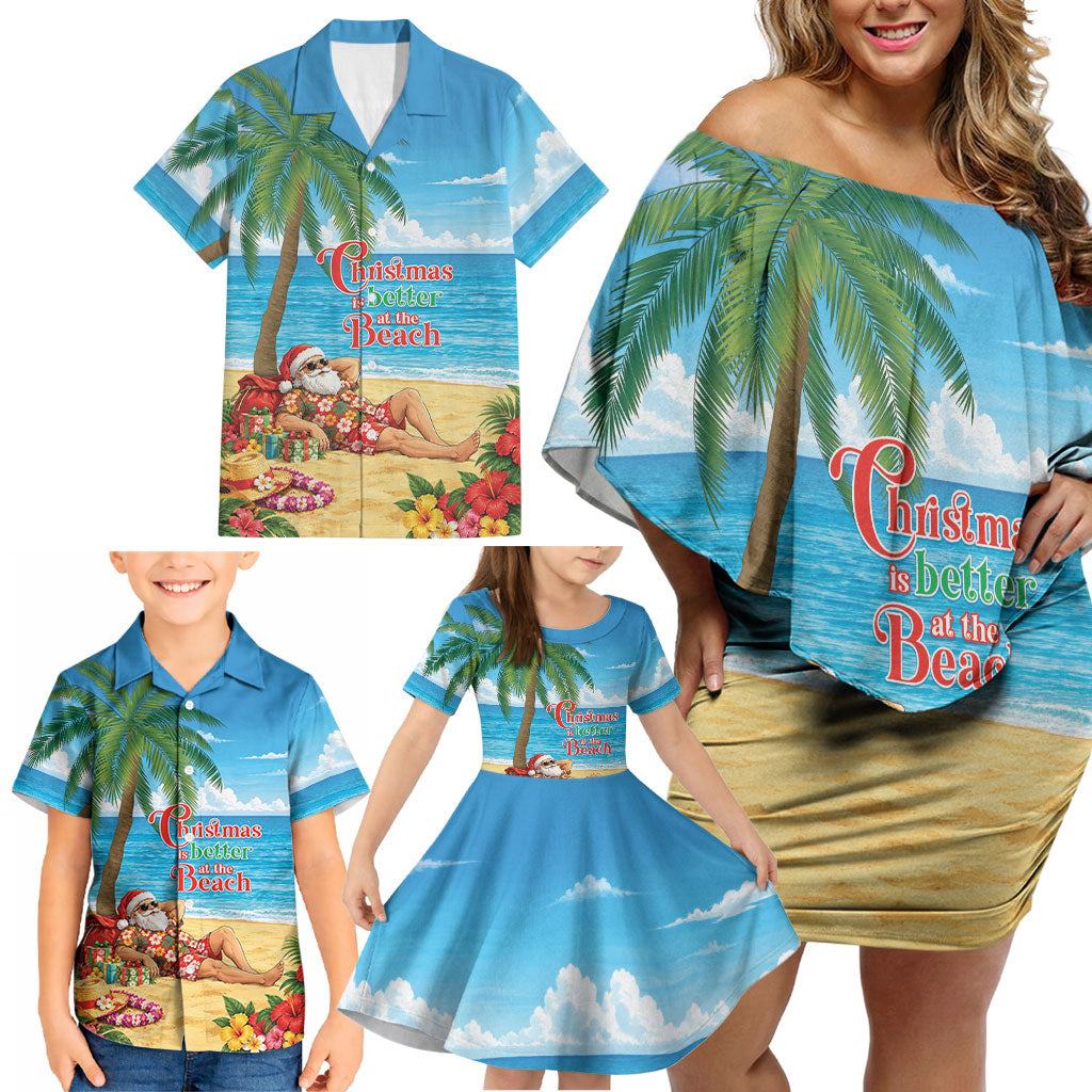 Hawaii Jolly Christmas Family Matching Off Shoulder Short Dress and Hawaiian Shirt Xmas Is Better At The Beach