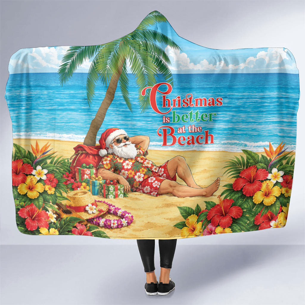 Hawaii Jolly Christmas Hooded Blanket Xmas Is Better At The Beach