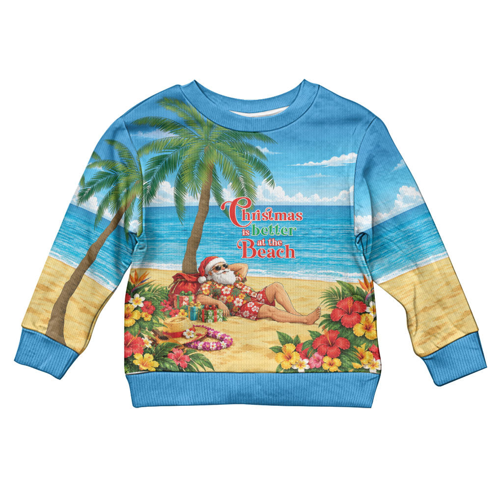 Hawaii Jolly Christmas Kid Ugly Christmas Sweater Xmas Is Better At The Beach LT05 Kid Blue - Polynesian Pride