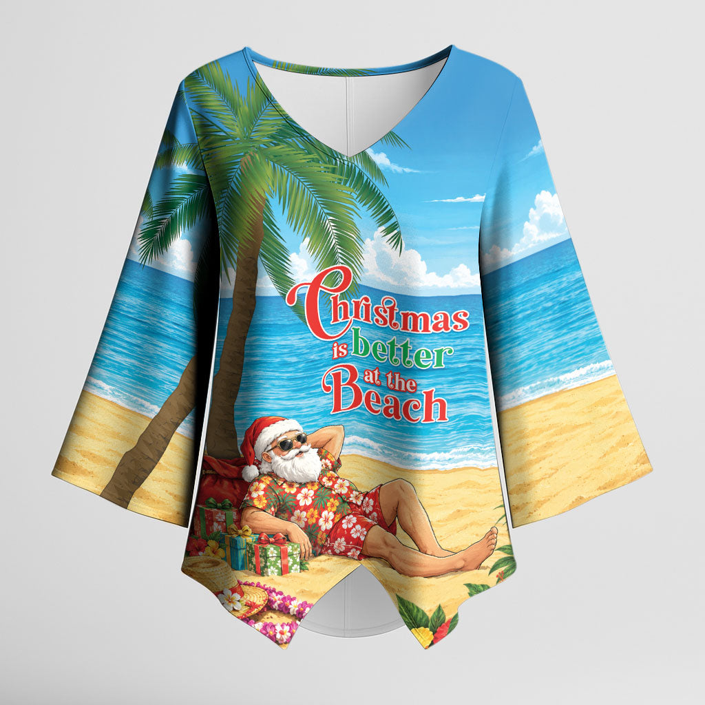 Hawaii Jolly Christmas Kimono Sleeve Blouse Xmas Is Better At The Beach LT05 Female Blue - Polynesian Pride