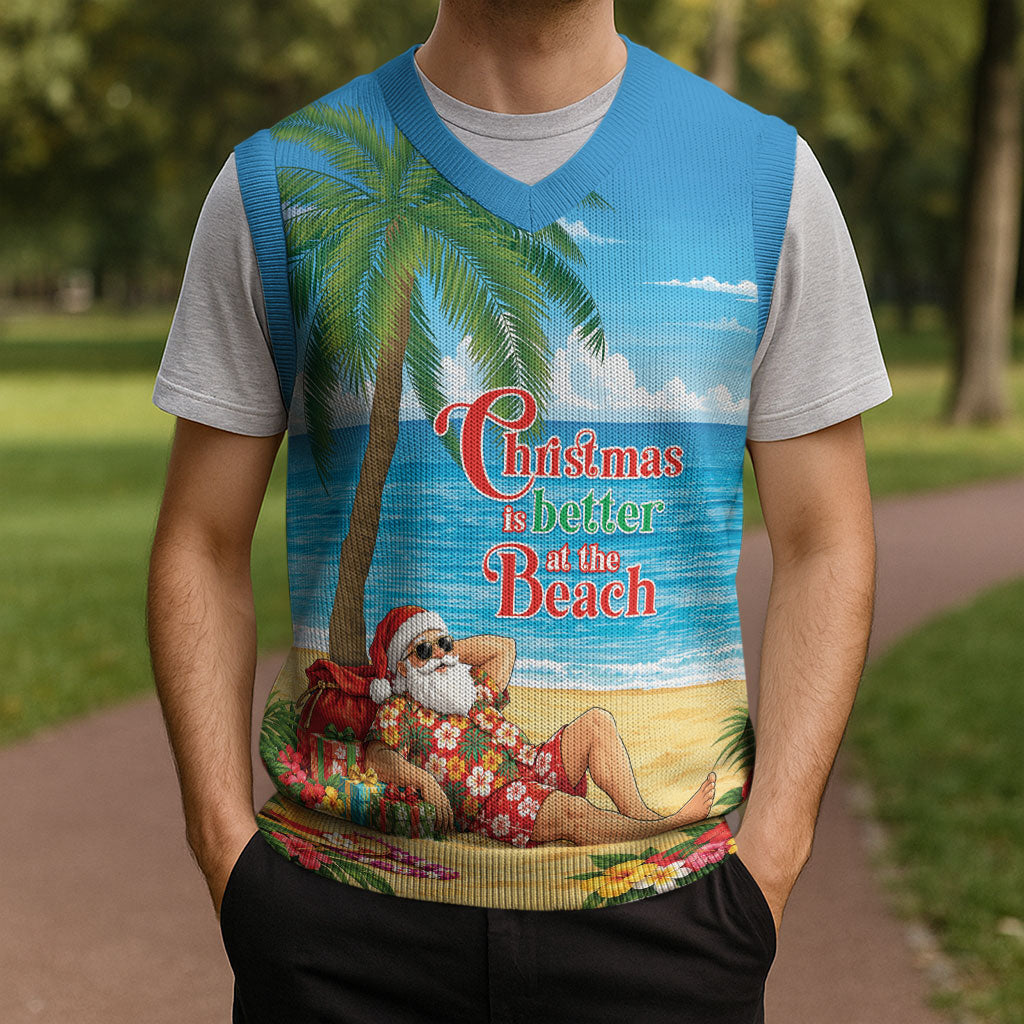 Hawaii Jolly Christmas Knitted V-Neck Vest Xmas Is Better At The Beach LT05 - Polynesian Pride