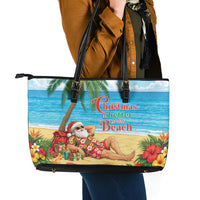 Hawaii Jolly Christmas Leather Tote Bag Xmas Is Better At The Beach LT05 - Polynesian Pride