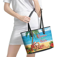 Hawaii Jolly Christmas Leather Tote Bag Xmas Is Better At The Beach LT05 - Polynesian Pride